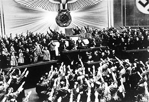 March 1938  The German Reichstag acclaimed Hitler following the announcement of the annexation of Austria (Anschluss)