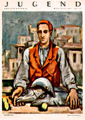 Mnchen 1929  Titelseite der Zeitschrift Jugend mit dem Bild Fischer mit roter Weste von Hess